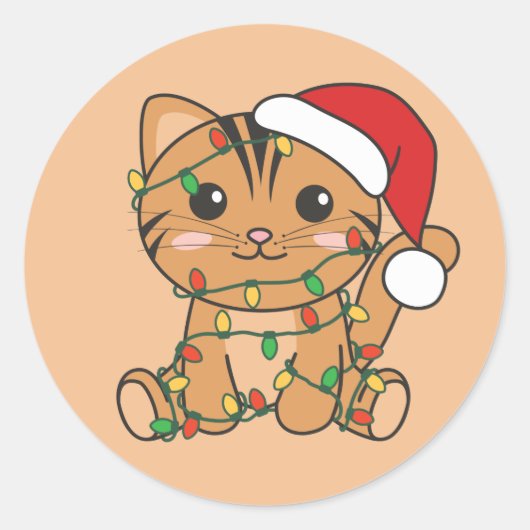 Katten Kat-kerstwinter Ronde Sticker (Voorkant)