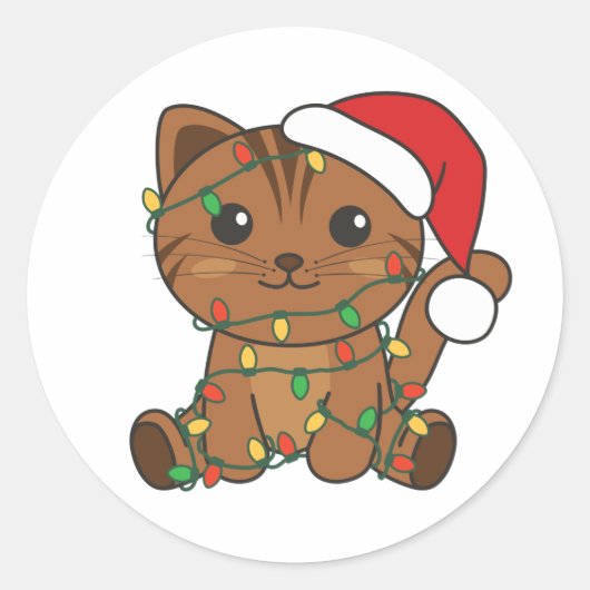 Katten Kat-kerstwinter Ronde Sticker (Voorkant)