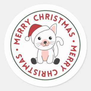 Katten Kat met kerstwintersneeuw Klassieke Rou Ronde Sticker
