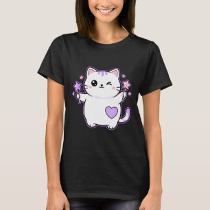 Katten Kawaii Knipogende Kat Magische Ster Toverst T-shirt