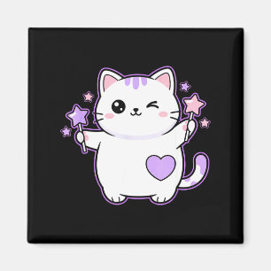 Katten Kawaii Knipogende Kat Magische Sterrenstaf, Magneet