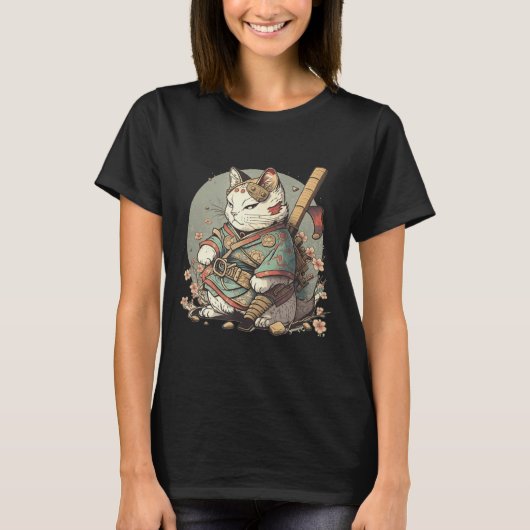 Katten Kawaii Style Samurai Anime Kitten Japans T-shirt (Voorkant)