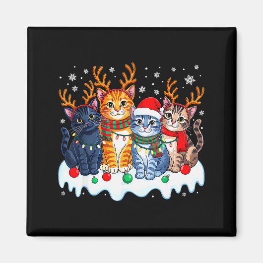 Katten Kerst Licht Rendier Kerstman Grappig Kerst Magneet (Voorkant)
