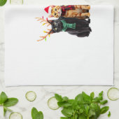 Katten Kerst Licht Rendier Kerstman Katten Theedoek (Gevouwen)