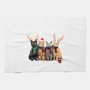 Katten Kerst Licht Rendier Kerstman Katten Theedoek