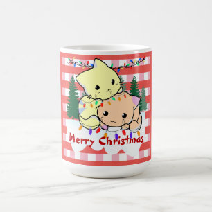 Katten kerst op sneeuw, gepersonaliseerde naam koffiemok