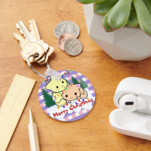 Katten kerst op sneeuw, gepersonaliseerde naam sleutelhanger