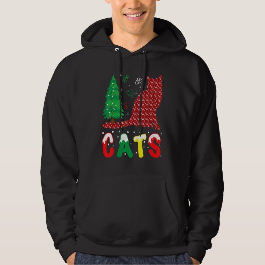 Katten Kerst Pyjama Familie Kerstmis Hoodie (Voorkant)