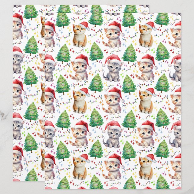 Katten Kerst Scrapbook Papier (Voorkant / Achterkant)