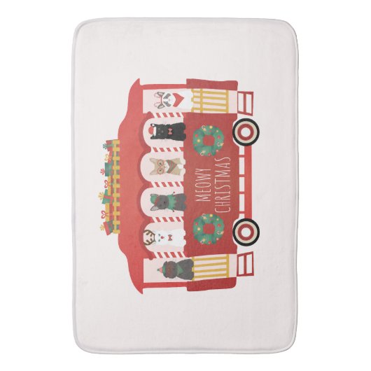 Katten Kerst Trolly Meowy Kerstmis Badmat (Voorkant Verticaal)