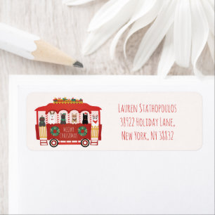 Katten Kerst Trolly Meowy Kerstmis Etiket