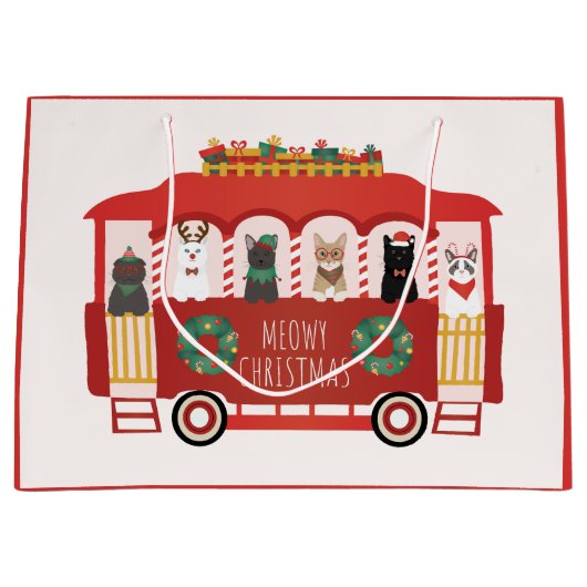 Katten Kerst Trolly Meowy Kerstmis Groot Cadeauzakje (Voorkant)