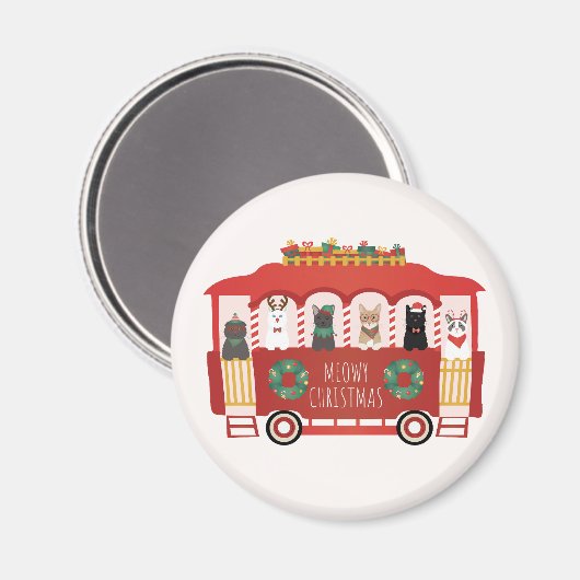 Katten Kerst Trolly Meowy Kerstmis Magneet (Voorkant / Achterkant)