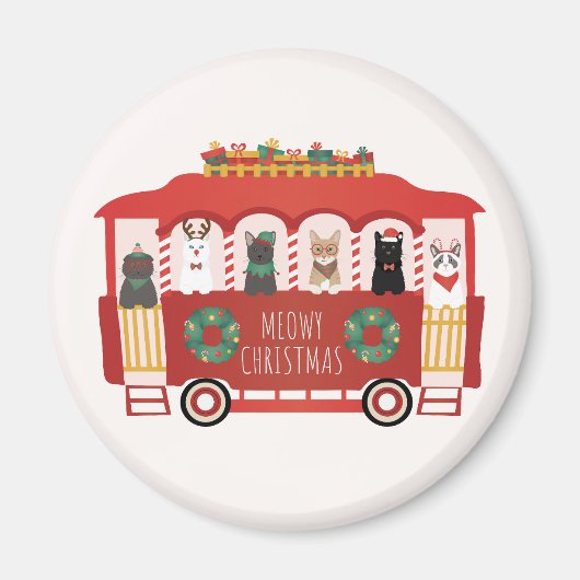 Katten Kerst Trolly Meowy Kerstmis Magneet (Voorkant)