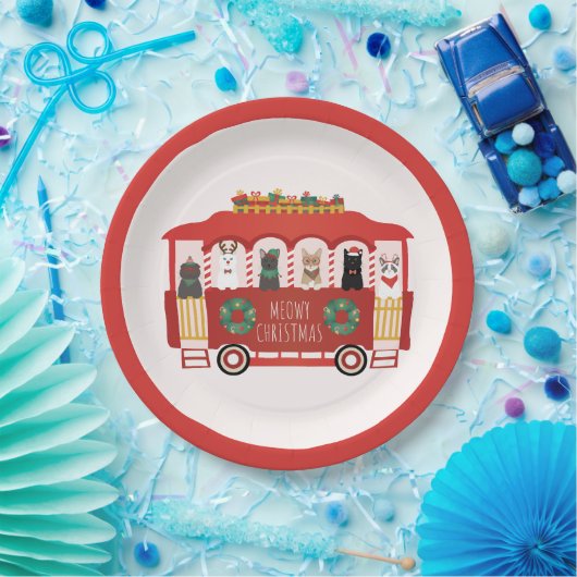 Katten Kerst Trolly Meowy Kerstmis Papieren Bordje (Feest)