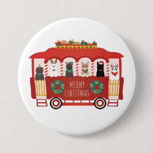 Katten Kerst Trolly Meowy Kerstmis Ronde Button 7,6 Cm