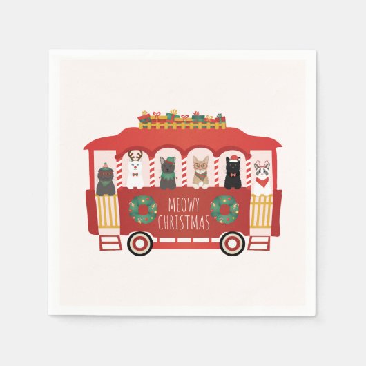 Katten Kerst Trolly Meowy Kerstmis Servet (Voorkant)