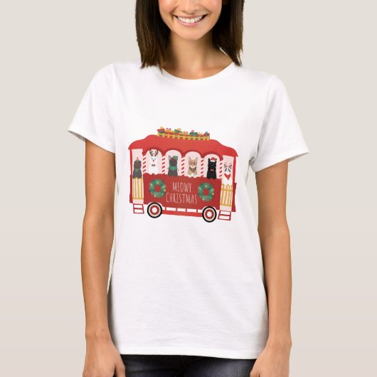 Katten Kerst Trolly Meowy Kerstmis T-shirt (Voorkant)