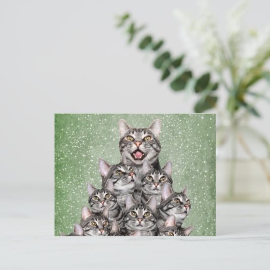 Katten kerstboom feestdagenkaart (Staand voorkant)