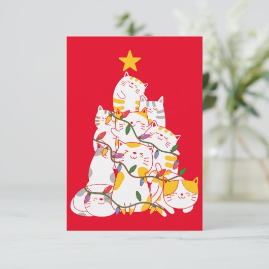 Katten kerstboom Funny Cats Kerstmis Bedankkaart (Staand voorkant)
