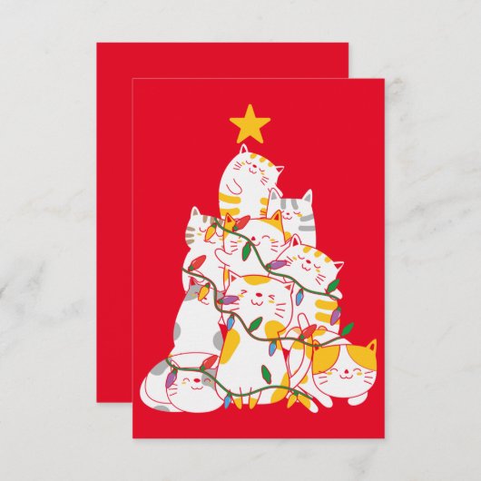 Katten kerstboom Funny Cats Kerstmis Bedankkaart (Voorkant / Achterkant)