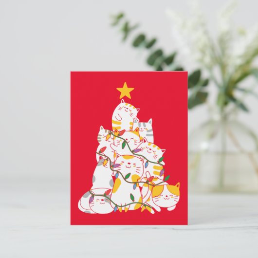 Katten kerstboom Funny Cats Kerstmis Briefkaart (Staand voorkant)