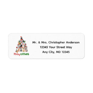 Katten Kerstboom Kattenliefhebber retouradres  Etiket