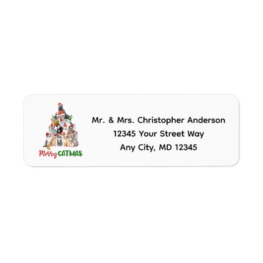 Katten Kerstboom Kattenliefhebber retouradres Etiket (Voorkant)