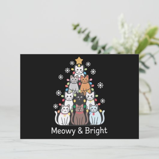Katten Kerstboom Meowy Bright Schattige Xmas Feestdagenkaart (Staand voorkant)