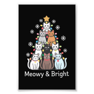 Katten Kerstboom Meowy Bright Schattige Xmas Foto Afdruk