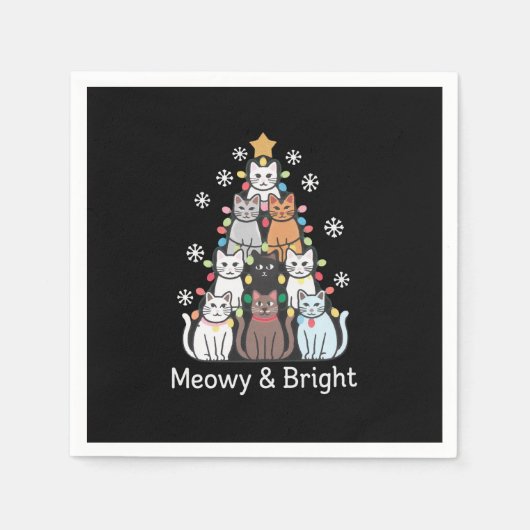 Katten Kerstboom Meowy Bright Schattige Xmas Servet (Voorkant)