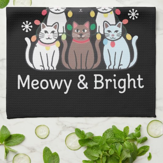 Katten Kerstboom Meowy Bright Schattige Xmas Theedoek (Gevouwen)