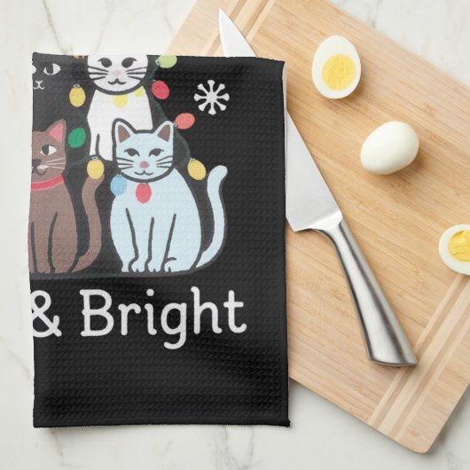 Katten Kerstboom Meowy Bright Schattige Xmas Theedoek (Quarter Fold)