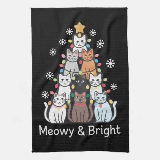 Katten Kerstboom Meowy Bright Schattige Xmas Theedoek (Verticaal)