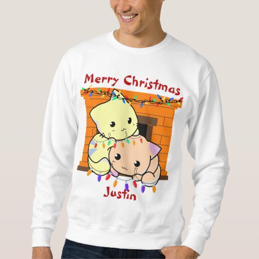 Katten kerstcadeau, gepersonaliseerde naam sweatsh trui (Voorkant)