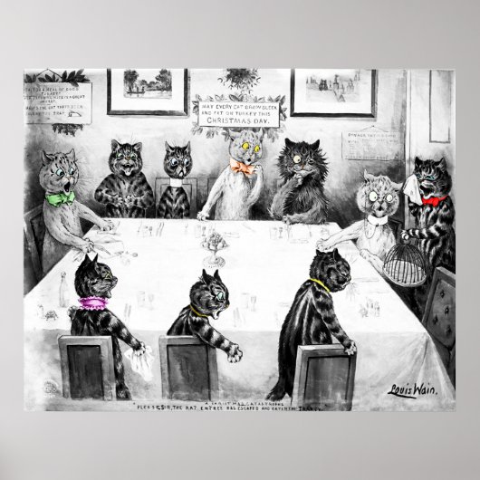 Katten kerstcatastrofe door Louis Wain Poster (Voorkant)