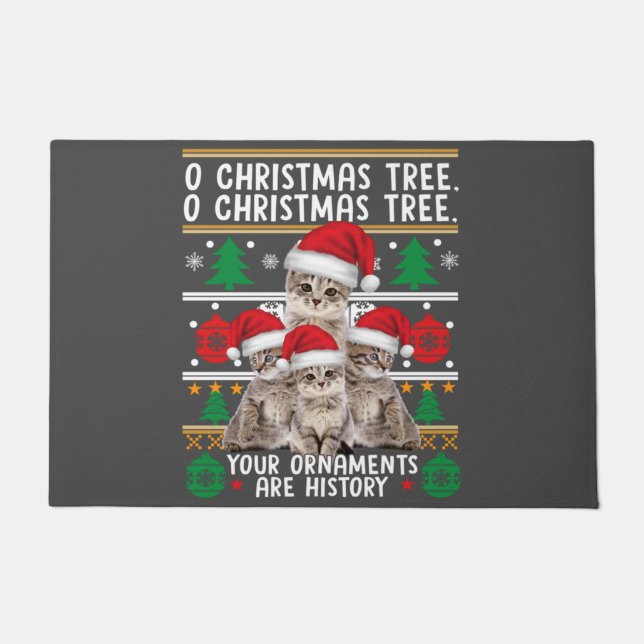 Katten kerstkerstShirt Funny Ornaments Pajama Fami Deurmat (Voorkant)