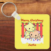Katten kerstmis buiten deur, gepersonaliseerde naa sleutelhanger (Voorkant)