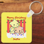 Katten kerstmis buiten deur, gepersonaliseerde naa sleutelhanger (Achterkant)