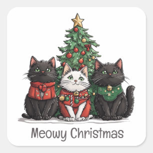 Katten Kerstmis Katten Kerstboom Vierkante Sticker