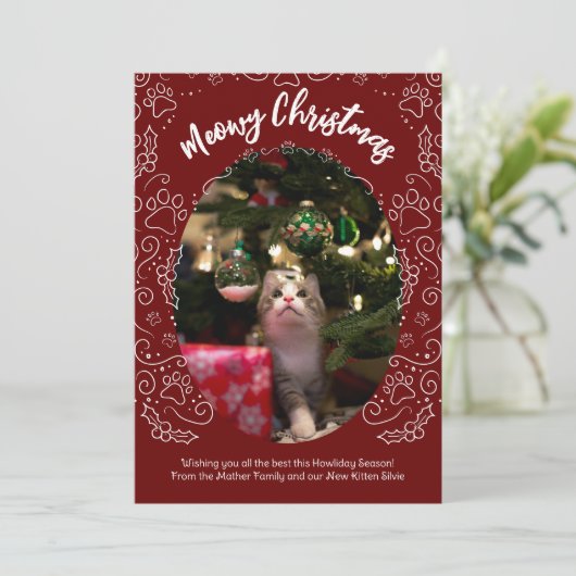 Katten Kerstmis Katten Kerstkaart Donkerrood Kaart (Staand voorkant)