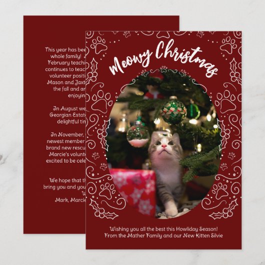 Katten Kerstmis Katten Kerstkaart Donkerrood Kaart (Voorkant / Achterkant)