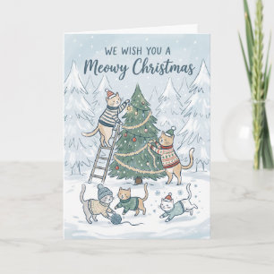 Katten Kerstmis Katten Versieren Boom Feestdagen Kaart