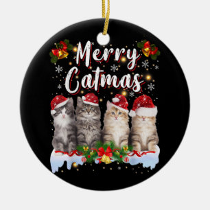 Katten Kerstmis Kerstman Hoed Grappig Vrolijke Kat Keramisch Ornament