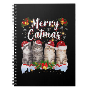 Katten Kerstmis Kerstman Hoed Grappig Vrolijke Kat Notitieboek