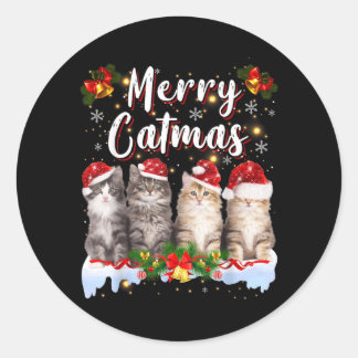 Katten Kerstmis Kerstman Hoed Grappig Vrolijke Kat Ronde Sticker