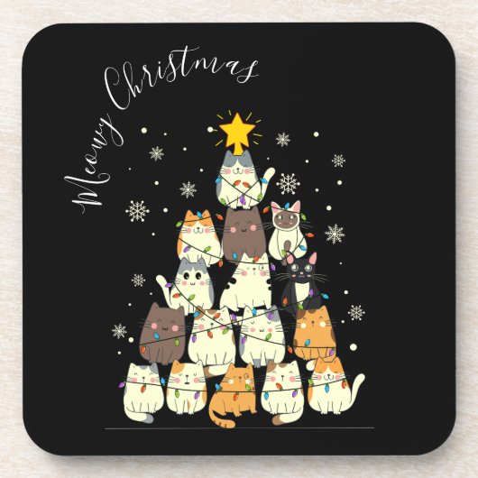 Katten Kerstmis Merry Cat Tree Bier Onderzetter (Voorkant)
