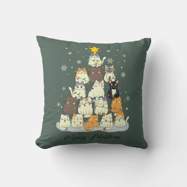 Katten Kerstmis — Mooie Kattenboom Kussen (Voorkant)