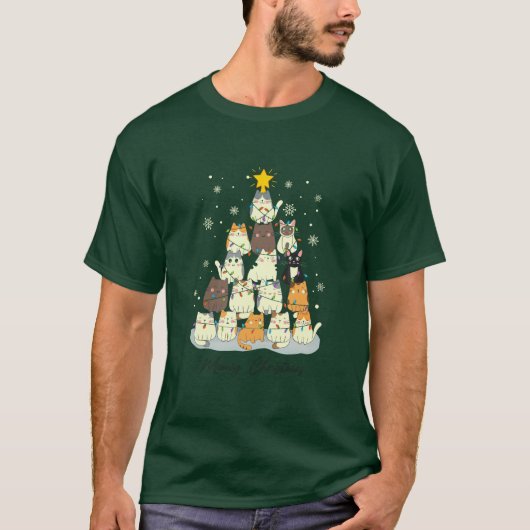 Katten Kerstmis — Mooie Kattenboom T-shirt (Voorkant)