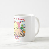 Katten kerstmis op mat, gepersonaliseerde naam koffiemok (Voorkant rechts)